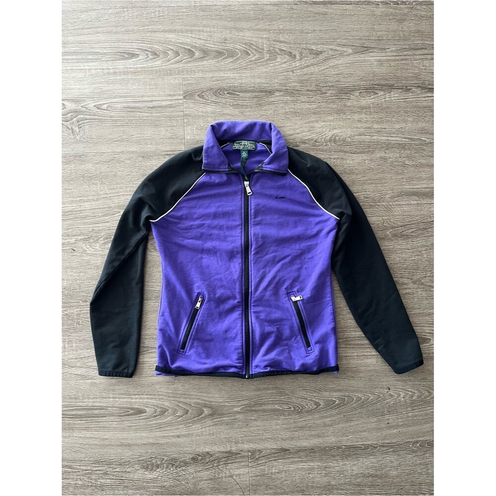 Y2K LRL Active Ralph Lauren Full Zip Track Jacket Womens M Purple Black Fleece